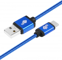 Câble USB–USB‑C bleu 1,5 m avec gaine tressée