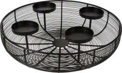 Bougeoir rond en métal pour 4 bougies, noir, 36 × 10 cm