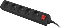 Rallonge électrique Lanberg 3 m, noire, 5 prises avec interrupteur