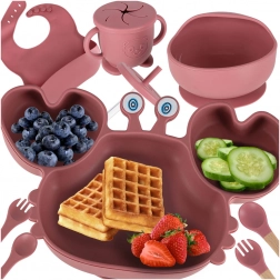 Set de repas en silicone pour enfants crabe, 9 pièces, rose foncé