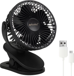 Ventilateur de table sans fil Ruhhy avec clip, noir, USB‑C 1200 mAh