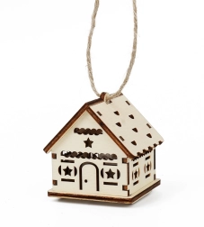 Maisonnette en bois avec petites étoiles et bougie LED