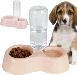 Double écuelle avec distributeur d'eau pour chiens et chats
