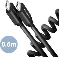 Câble Twister USB‑C vers USB‑C 0,6 m, USB 2.0, 3 A, aluminium, PVC, noir