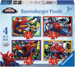 Puzzles pour enfants Disney Spider-Man 4-en-1 – 12, 16, 20 et 24 pièces, 19×14 cm