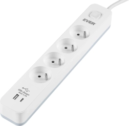 Multiprise parasurtension EVER Protect 4 prises avec USB-A et USB-C, 3,4 A