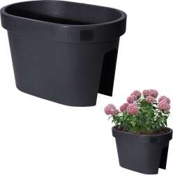 Jardinière de balcon suspendue en plastique recyclé, noire 39,5 × 24 cm
