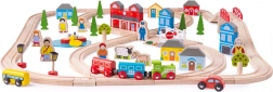 Circuit de train en bois ville et village BIGJIGS RAIL, 91 pièces