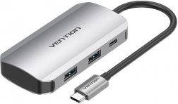 Station d’accueil USB-C 5-en-1 avec 4× USB 3.0 et alimentation PD 100 W Vention, câble 15 cm, gris