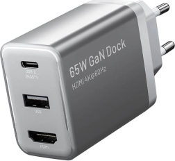 Vention chargeur GaN secteur avec USB‑C, USB‑A et HDMI 4K 60 Hz (gris)