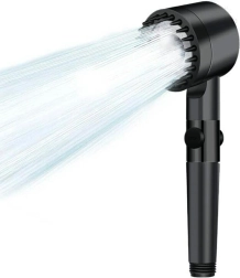 Pommeau de douche noir avec fonction STOP et réglage du débit