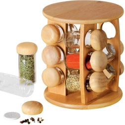 Support rotatif en bois pour épices avec 12 bocaux en verre, ensemble 13 pièces