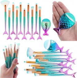 Set de pinceaux de maquillage arc-en-ciel en forme de queue de sirène, 11 pcs