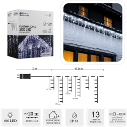 Rideau lumineux LED avec stalactites, 500 LED, blanc froid, 20 m
