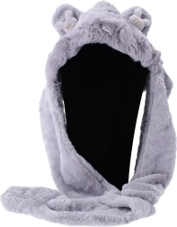 Bonnet en peluche pour enfant avec écharpe et gants 3-en-1 – Gris
