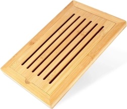 Planche à découper en bambou pour pain avec récupérateur de miettes 38 × 24 cm