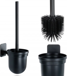 Brosse WC en silicone avec support mural, noir 35 cm