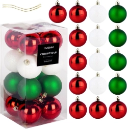 Boules de Noël incassables rouges, vertes et blanches 5 cm – lot de 16 pièces