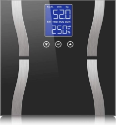 Pèse-personne analytique avec écran LCD, en verre, jusqu’à 180 kg – noir