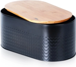 Boîte à pain en acier avec planche en bambou, noire 34 × 18,5 × 15,5 cm