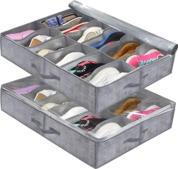 Organiseur pliable pour chaussures à glisser sous le lit avec fermeture éclair, gris