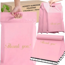 Sacs postaux poly roses avec poignée 310 × 420 + 70 mm, 50 pcs