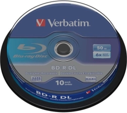 Disque Blu-ray VERBATIM BD-R DL 50 Go 6x, cakebox de 10
