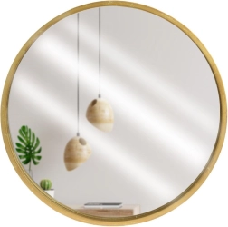 Miroir mural rond avec cadre en bois doré 50 cm