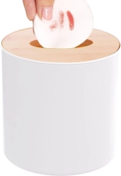 Poubelle de salle de bain Whitney 1,5 l – blanche, couvercle en bambou