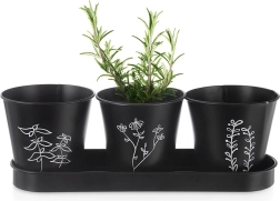 Ensemble de pots de fleurs pour herbes aromatiques avec soucoupe Blackline, 4 pièces