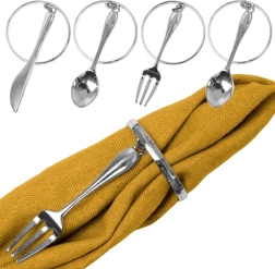 Anneaux de serviette en métal avec couverts argentés, 4 cm, lot de 4 pièces
