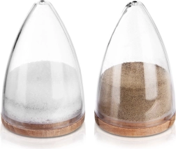 Salière et poivrière, lot de 2 pièces, design conique avec couvercle en bois