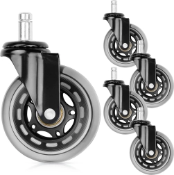 Roulettes en caoutchouc pour chaise de bureau 75 mm, tige 11 mm, lot de 5