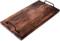 Plateau de service en bois avec poignées métalliques 40,5 × 21,5 cm