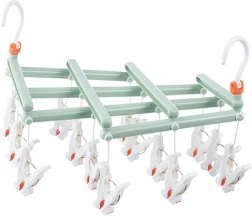 cintre pliable pour linge avec pinces, 14 pinces, vert