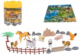 Ensemble d’animaux de la ferme 25 pcs avec boîte de transport et tapis de jeu