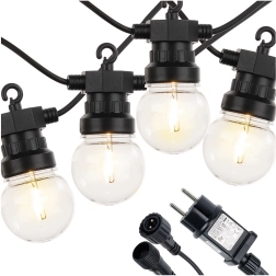 Guirlande LED extérieure 14,5 m, 20 ampoules chaudes avec minuterie IP44