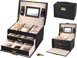 Boîte à bijoux satinée avec clé et miroir – noir