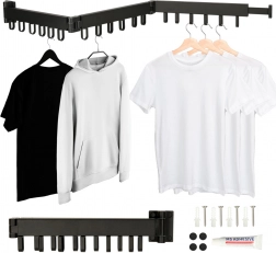 Sèche-linge mural pliant télescopique, noir, 123 cm, 18 crochets