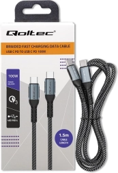 Câble tressé USB‑C vers USB‑C 100 W, 1,5 m – QOLTEC