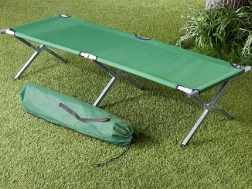 Lit de camp pliant vert avec sac