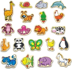 Magnets en bois colorés Animaux - set de 20 pièces