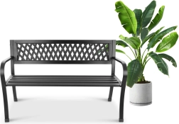 Banc de jardin métallique avec dossier pour parc, terrasse et balcon