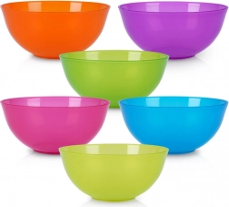 Bols en plastique 13 cm, 450 ml – lot de 6, colorés, réutilisables
