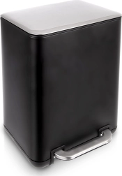 Poubelle à pédale, inox, noire, 20 l