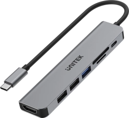 Hub usb-c 7 en 1 en aluminium avec pd 100 w, 5 gbps et hdmi 4k