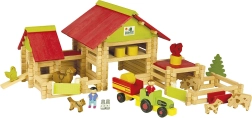 Jeujura jeu de construction en bois grande ferme avec tracteur et animaux – 220 pièces