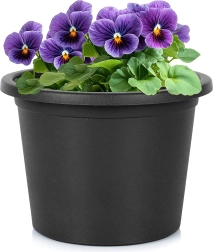 Pot de fleurs rond en plastique noir 23 cm pour jardin