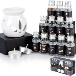 Coffret cadeau d’aromathérapie avec lampe aromatique en céramique et 12 huiles parfumées