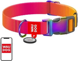 Collier en nylon avec code QR pour chiens Waudog à dégradé de couleurs, orange, taille XL